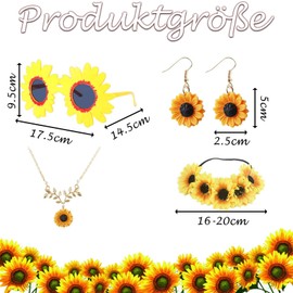 BDBFPAN Women's Sunflower Costume, Sunflower Costume with Flower Wreath, Earring, Flower Bracelets, Sunglasses, Sunflowers, Dangling, Sunflowers Headband for Fancy Dress Party, 60s 70s Costume