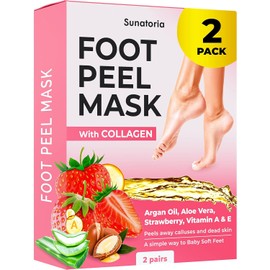 Foot Peeling Mask for Dead Skin Remover & Deep Moisturize | 2 Pairs | Dermatologically Tested - Foot Peel Mask for Dry Cracked Feet - Foot Mask make Soft Baby Feet for Men & Women | Strawberry