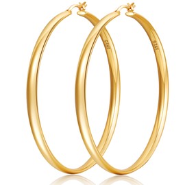 PABBEU Gold Hoop Earrings Large Gold Hoops Hypoallergenic 14k Gold Earrings Lightweight Big Gold Earrings Hoops Oversize Trendy Earrings Gold Hoops for Women 30/40/50/60/70mm