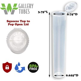W Gallery 50 Clear 98mm OPEN CAP Pop Top Tubes - Airtight Smell Proof Containers - Plastic Medical Grade Prescription Bottles for Pills Herbs Flowers Supplements, Bulk Pack, Not Glass Jars