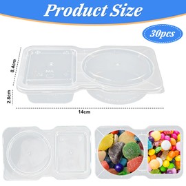 ADERTOS 30 PCS Reusable Snack Pack Containers, Double Compartment Snack Containers with Lids, Sauce Container Boxes 2-in-1 Portable Sauce Pots Hinged Lid Clear Plastic Portion Cups for Picnic