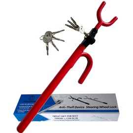 Steering Wheel Lock Anti-Theft Car Device Car Wheel Locks Heavy Duty Vehicle Security Steering Wheel Lock for Truck Car Vehicles Van Lorry SUV with 4 Keys, Elongated Length MAX 30.5“ Red