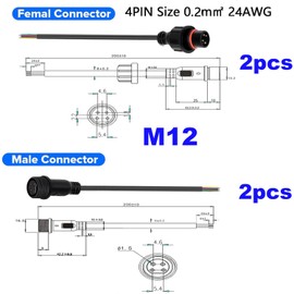 RUNCCI-YUN 2 Paare 4 polige wasserdichter stecker,Male Female Plug 4 polige IP67 Waterproof Elektrischer Steckverbinder mit 24AWG M12 20CM Verlängerungskabel für Auto, LKW, Boot,LED Lichtleisten