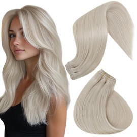 Hetto Real Hair Weft Extensions 45 cm 100 g Weft Extensions Remy Real Hair Blonde Weft Extensions Real Hair #60 Platinum Blonde