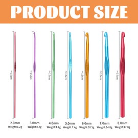 SDKZBFC 7 Pcs 2mm-8mm Knitting Crochet Hooks,Aluminium Multi-Colour Crochet Hooks DIY Sweater Knitting Tools