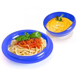 pekokavo Spill Proof Scoop Bowl and Plate with Non-Skid Suction Base, Adaptive Self-Feeding Dinnerware for Elderly/Disabled (Blue Combo Set)
