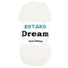 Estako Dream, 100% Microfiber Acrylic Yarn, Soft, Super Fino/Fingering weight (1) for Crochet and Knitting 3.5 Oz (100g) / 382 Yrds (350m) (70171 - White)