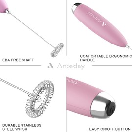 Frother for Coffee, Frother Handheld, Milk Frother, Upgraded Matcha Whisk Drink Mixer Electric Mini Whisk Hand Frother Mini Foamer Coffee Mixer for Lattes Cappuccino Frappe Matcha Hot Chocolate, Pink