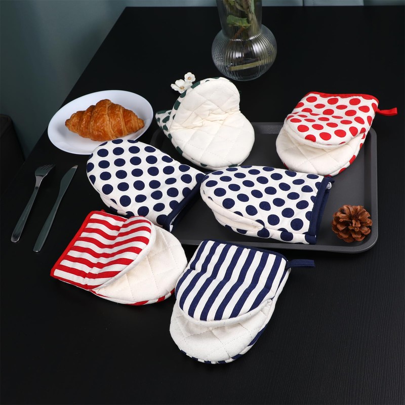 MOSIKER 耐熱オーブンミトン 断熱 綿100％ ハンギングループ付き 2枚セット (ブルーストライプ)