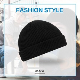 Lyvixora Casual Short Thread Hip Hop Hat, Warm Fisherman Beanie for Men and Women, Unisex Winter Warm Knit Hat Black