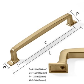 CABDM 10 Pack Champagne Bronze Cabinet Pulls - 6-1/4 Inch(160mm) Hole Center Vintage Satin Brass Cabinet Hardware for Kitchen, Bathroom, Dresser