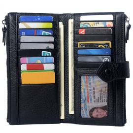 Bveyzi Bveyzi Women Soft Leather RFID Blocking Bifold Slim Wallets Ladies Credit Card Holder Double Zipper Pocket(Black)