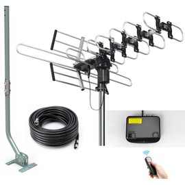 CeKay Outdoor Digital Amplified HDTV Antenna, 360° Controllable Rotating TV Antenna with Directional Motor and Remote Control, High-Gain Signal Reception, with Mounting Pole (UHD-8909+Pole 33")