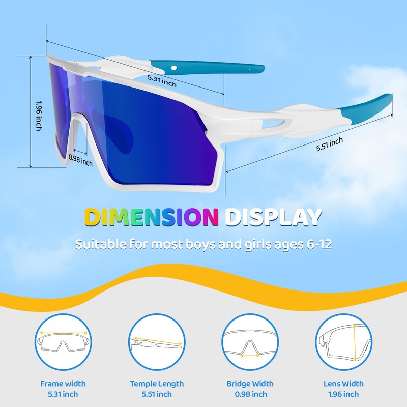 BangLong Kids Polarized Baseball Sunglasses, UV400 Sports Glasses Ages 8-16