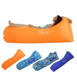 PUFFIN TRIP Inflatable Lounger Ergonomic Air Sofa Couch, Portable Beach & Camping Chair, Water Proof Couch for Picnics Hiking Outdoor Music Festivals, Lightweight and Easy Setup Orange
