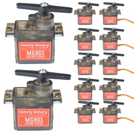 Lonely Binary 12-Pack MG90S MG90 Metal Gear 180° Angle Controllable Micro Servo Motor Pack for RC Cars Robots Drones Arm Helicopter Airplane Car Boat Control and Arduino, Raspberry Pi, ESP32 Projects