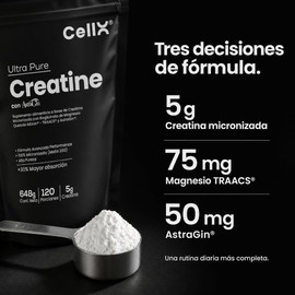 CellX Creatina Monohidratada Micronizada con Magnesio Bisglicinato TRAACS® y AstraGin® 5 g de Creatina por Porción 120 Porciones 648 g Sin Sabor