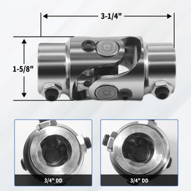 RABROPAR 3/4 DD X 3/4 DD Steering Shaft Universal U Joint Coupling, Powder Coated Universal Steering Shaft Coupler Chrome Steel, 3/4" DD to 3/4" DD Single Steering Shaft Joint