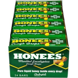 Honees Honey Menthol Eucalyptus Cough Drops 24ct Bulk Pack