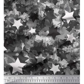 Soimoi Gray Cotton Jersey Fabric Star & Camouflage Print Fabric by The Yard 58 Inch Wide