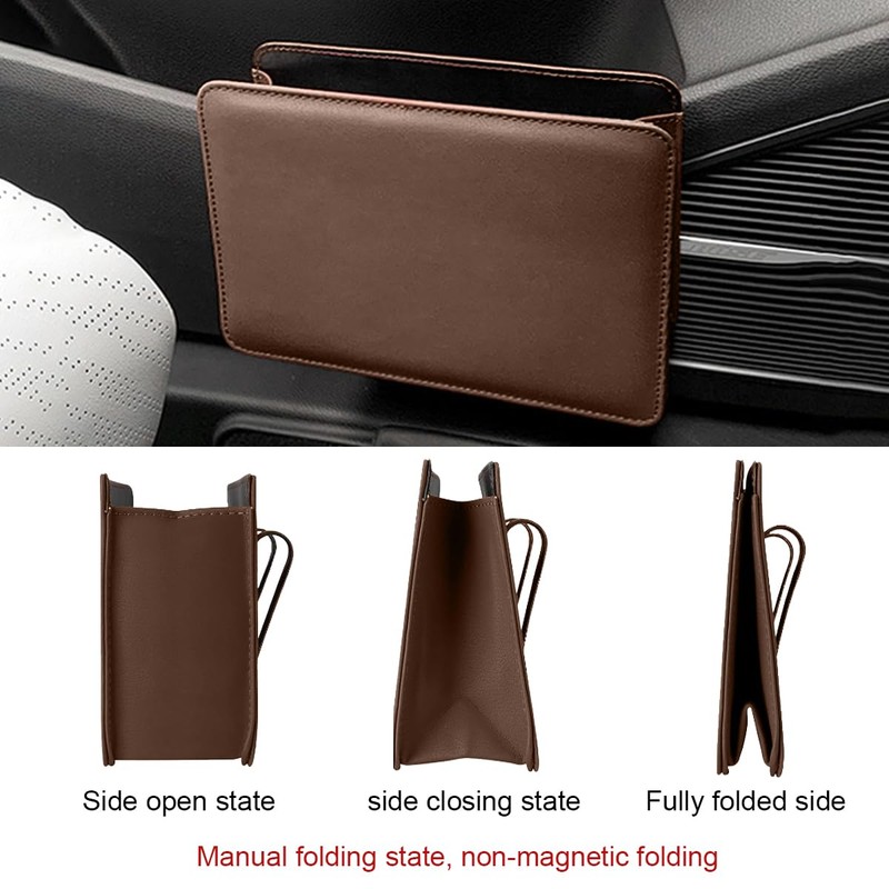 GLSOWEE Car Trash Can, Auto Leather Trash Bin Garbage Organizer