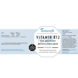 naturafit Vitamin B12 500 Activated Capsules, Pack of 90 Capsules