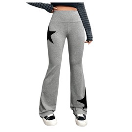 SOLY HUX Women's High Waisted Bootcut Flare Leggings Y2k Yoga Sweatpants Streetwear Grey Star Medium