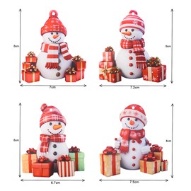 4 PCS 2D Acrylic Snowman Christmas Ideas Ornament Mini Xmas Tree Family Decoration Kit with String Santa Craft Present Garden House Window Wall Wreath Party Bag Outdoor Girl Small Hanging Bauble Decor