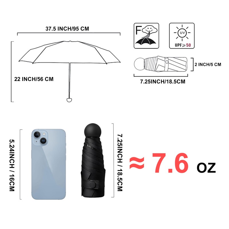 BAODINI Mini Travel Umbrella With Case Small Compact UV Umbrella