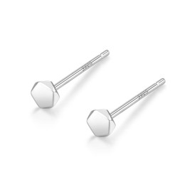 Pierced Earrings, Extremely Small, Small, Inconspicuous, Deluxe, Simple, Horn, Transformation, Pentagon, Polygon, 925, Silver, Hypoallergenic Metal, Present, Gift, Sterling Silver, No Gemstone
