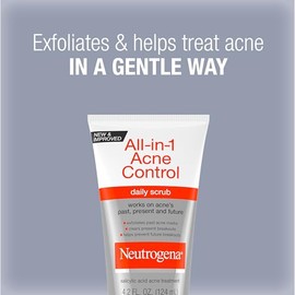 Neutrogena Exfoliante facial diario para el control del acné todo en 1 para exfoliar y tratar el acné, con 2% de medicamentos para el acné de ácido sa