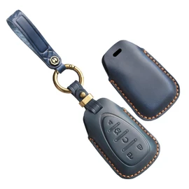 TECART Fit for Chevy Car Key Fob Cover with Keychain, Leather key Case Fit for Equinox Camaro Cruze Malibu 2/3/4/5 Buttons, 5 Button-blue