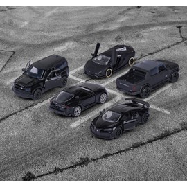Majorette Black Edition Car Set (5 Cars) - 5 Black Metal Model Cars with Freewheel, Suspension & Opening Part, Toy Cars for Collectors and Children from 3 Years, Each 7.5 cm