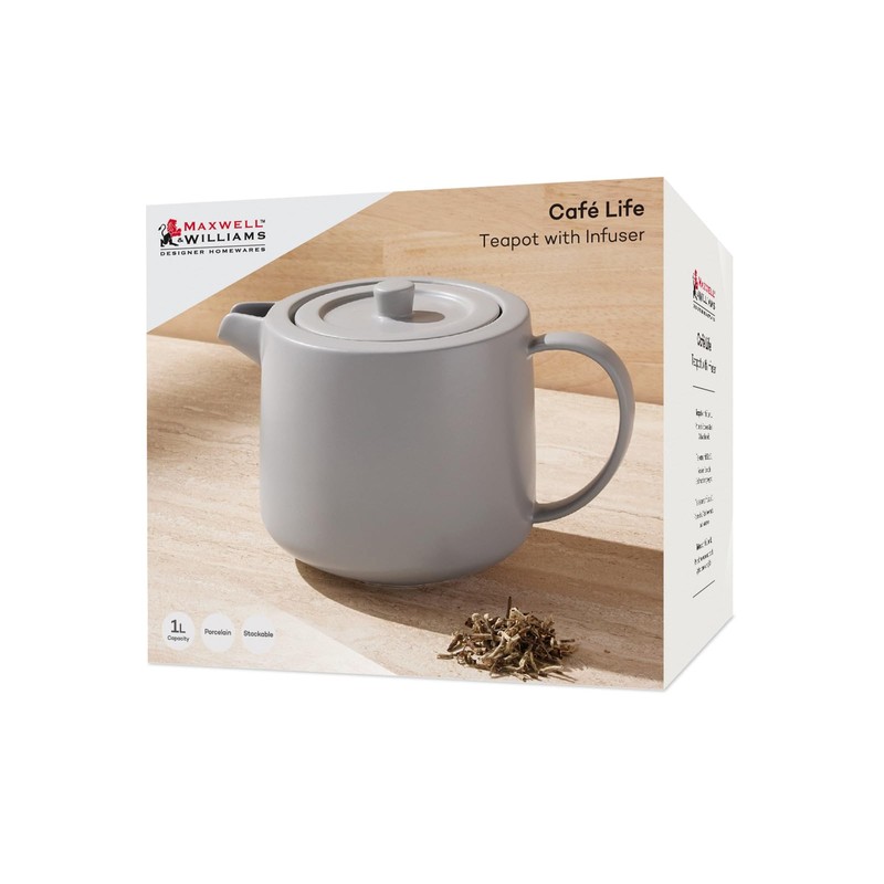 Maxwell & Williams Cafe Life Teapot with Infuser 1L Grey