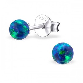 4mm Peacock Teal Synthetic Opal Ball Sterling Silver Stud Earrings