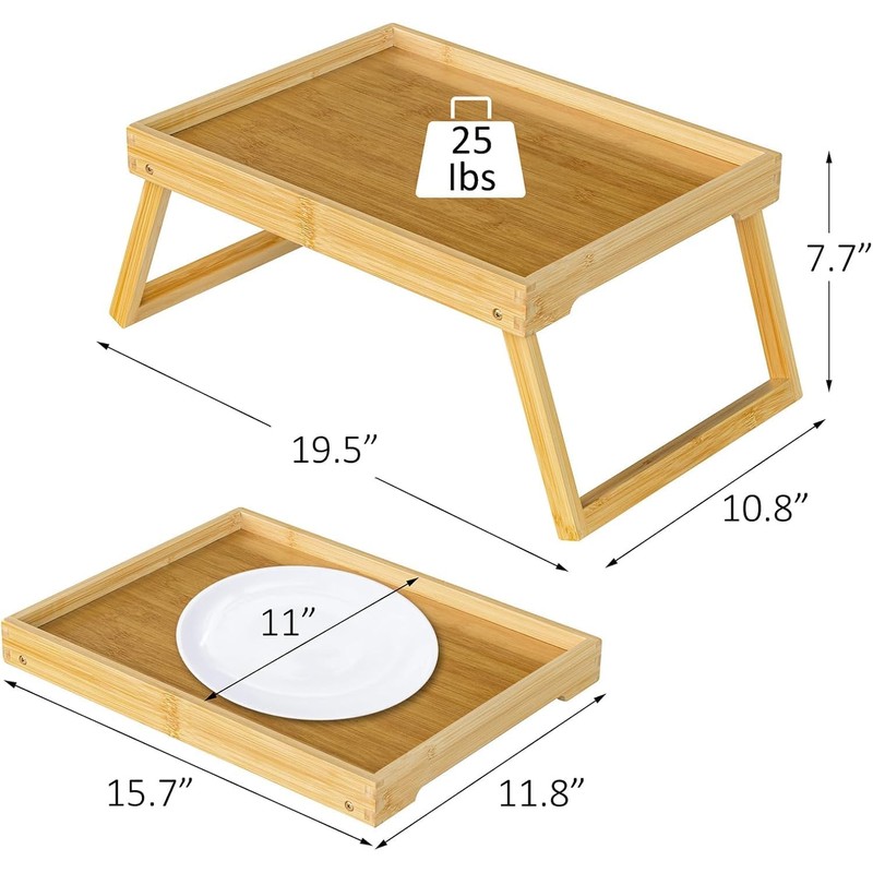 Bamboo Bed Tray Table with Folding Leg, Breakfast in Bed