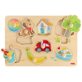 HABA Grasping Puzzle First Words - Wooden Puzzle with Large Handles for First Words Learning, Discovering Colours and Recognizing Shapes, from 12 Months - 2011813001