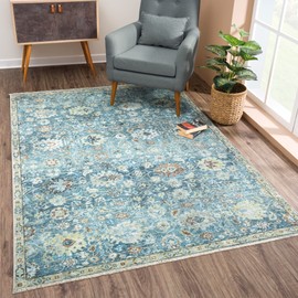 Bloom Rugs Caria Washable Non-Slip 3x5 Rug - Blue/Beige Traditional Area Rug for Living Room, Bedroom, Dining Room, and Kitchen - Exact Size: 3' x 5'