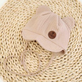 CiuchCiuch Summer Muslin Hat with Peak - For Kids - Boys and Girls - Elastic Band - Material Gentle on Skin - Sun Protection -, beige