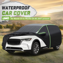 Mixsuper Liner Car Cover for Mazda CX-9/CX-90 2007-2026, Full Car Cover All Weather Car Covers for CX9/CX90, Waterproof Outdoor Cover with Zipper Door Reflective Strips