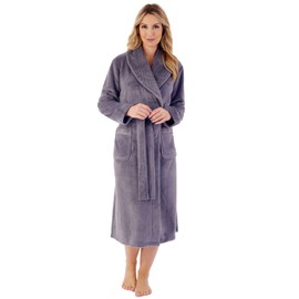 Slenderella Womens Shawl Collar Wrap Coral Fleece Dressing Gown Waffle Detail Robe XXXL (Grey)