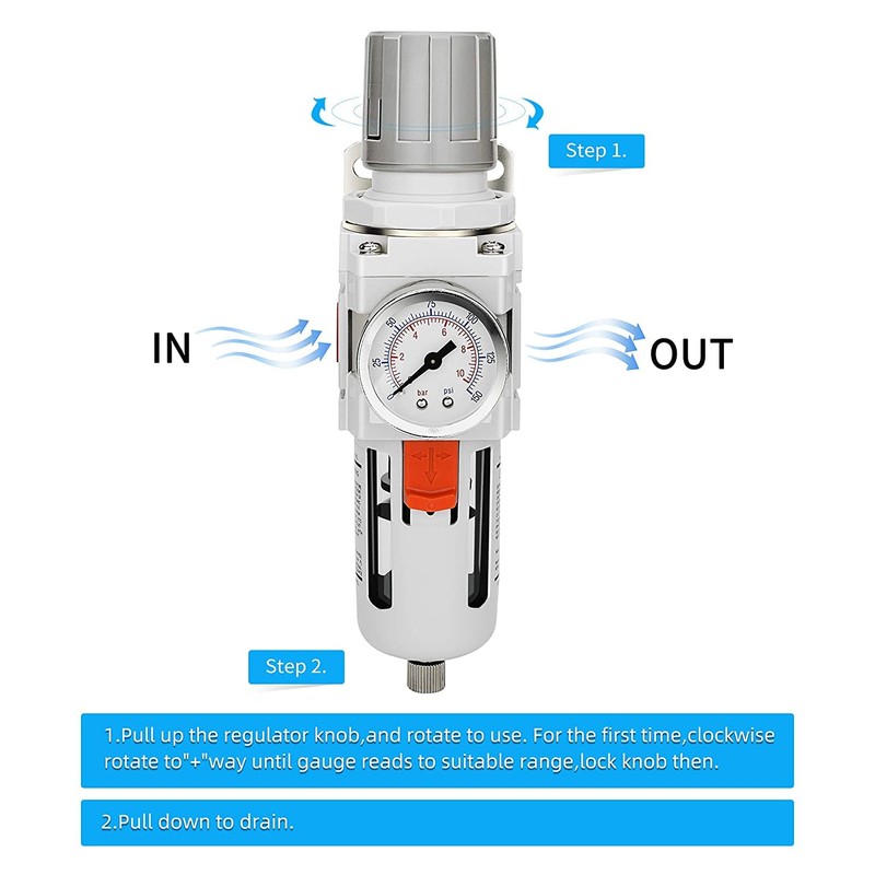 NANPU 3/8" NPT Compressed Air Filter Regulator Combo Piggyback, Semi-Auto