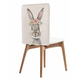Chair Back Covers Set of 4, Easter Rabbit Linen Kitchen Slipcovers Protective Covers for Dining Chairs for Wedding Party, Spring Flower Bunny Vintage