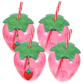Alipis Cute Strawberry Cups, Portable Cup, Strawberry Water Bottle for Juice Milk Drinking Cup Summer Party Decoration, 4PCS