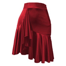 ZYMOZYM Women Black Asymmetrical Lotus Latin Dance Skirt with Underpants (US, Alpha, Small, Regular, Regular, Burgundy Red)