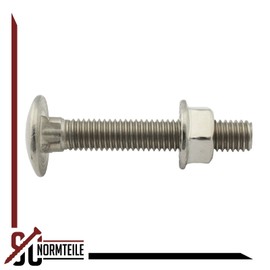 Round-Head Bolts / Carriage Bolts with Flange Nuts (with Locking Toothing) - M5 x 50 - (Pack of 25) - Full Thread - DIN 603 / DIN 6923 - Stainless Steel A2 (V2A) - SC603 / SC6923