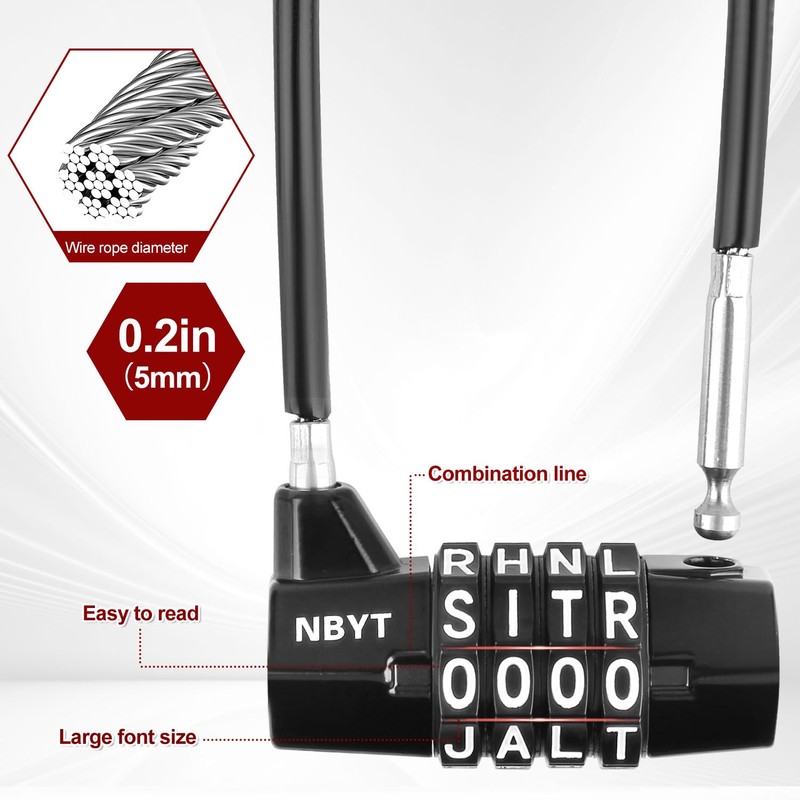 Lawnize Cable Locks with Letters, Text, Words Combination,Steel Cable Rope