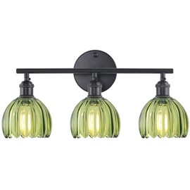 Shenmoyl Bathroom Light Fixtures, 3-Light Black Vanity Wall Light Over Mirror with Green Tulip Glass Shade for Bedroom Living Room
