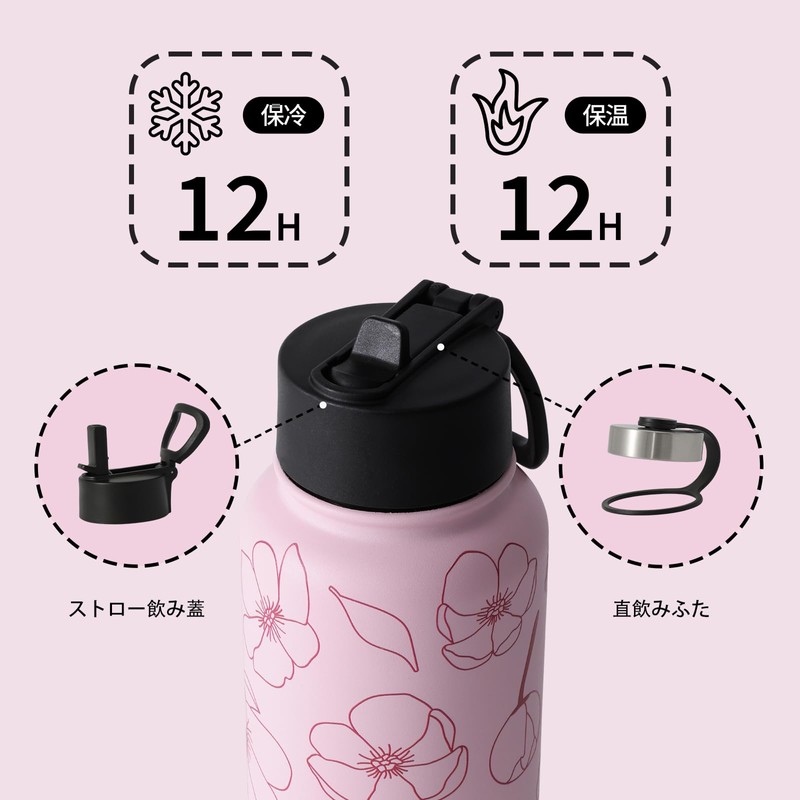 BOTTLE BOTTLE 水筒 1リットル ステンレス ウォーターボトル 直飲み ストロー付き 保温保冷 二重構造