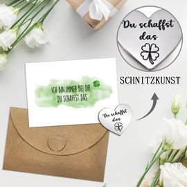 Du Schaffst Das Glücksbringer, Aufmunterung Gifts Lucky Charm Exam Get Well Gifts Stainless Steel Couple Gift for Family Friend Patient Couple Small Gift (Silver)